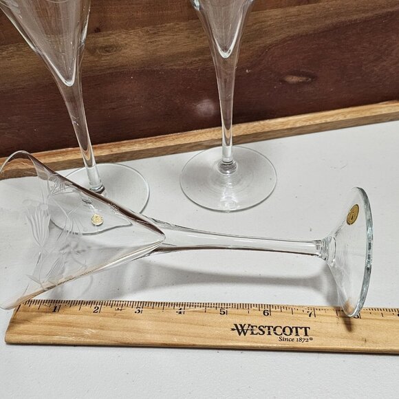 3 Vintage Flowers Crystal Wine Glasses 7.5" made in Romania etched leaf garland - Picture 10 of 11